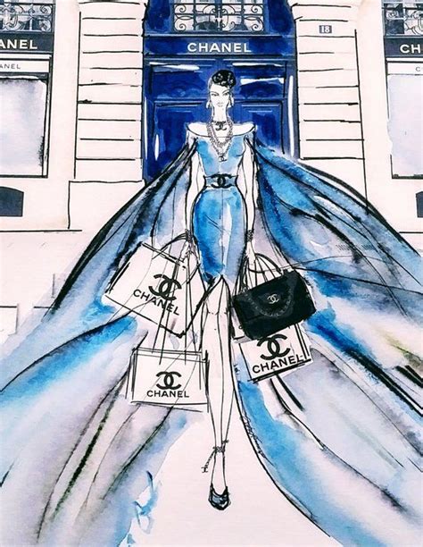 Chanel Original Blue Paris Watercolor Couture Fashion Etsy Paris