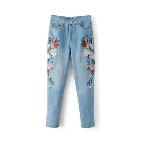 Floral Embroidered Light Blue Shade Pencil Denim In 2019 Flower