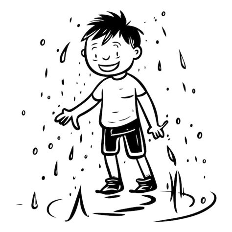 Premium Vector Little Boy Playing In A Puddle Of Water