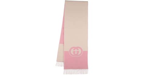 Gucci Fringed Logo Jacquard Wool And Cashmere Blend Scarf In Pink Lyst