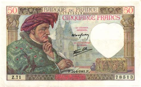 Francs Jacques C Ur Billet De Collection Banque De France De F