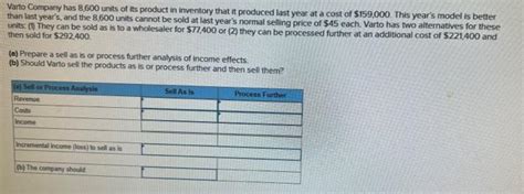 Solved Varto Company Has 8 600 Units Of Its Product In Chegg