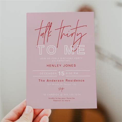 HENLEY Modern Pink Red Talk Thirty To Me Birthday Invitation Zazzle