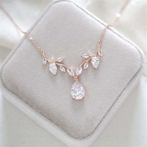 Simple Rose Gold Cubic Zirconia Bridal Necklace Aprillerhodium