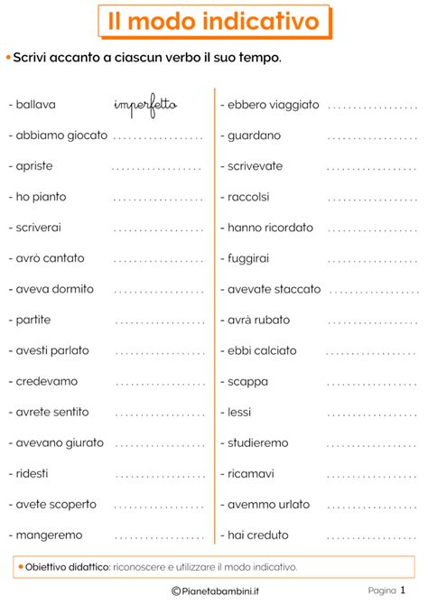 Il Modo Indicativo Esercizi Per La Scuola Primaria Artofit