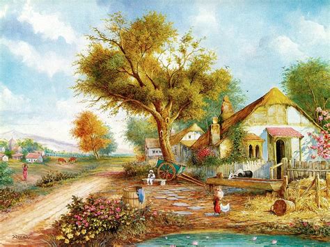 Download Village Painting Wallpaper - WallpapersHigh