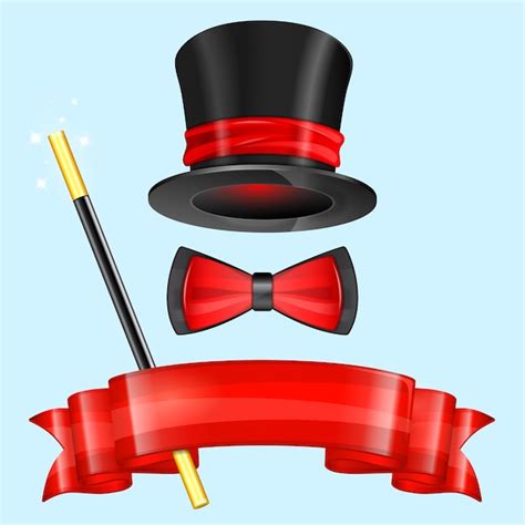 Premium Vector Magician Hat With Magician Wand Bow Tie And Ribbon