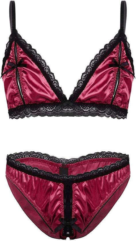 dPois Herren Erotik Bikini Set Ouvert Sissy Dessous Unterwäsche aus Satin mit Schleife Offen
