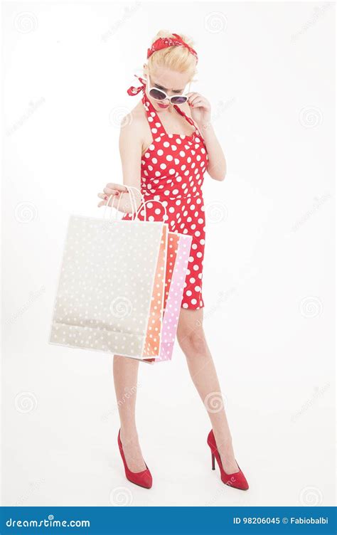 Retro Pin Up Girl Shopping Stock Image Image Of Happy Pinup 98206045