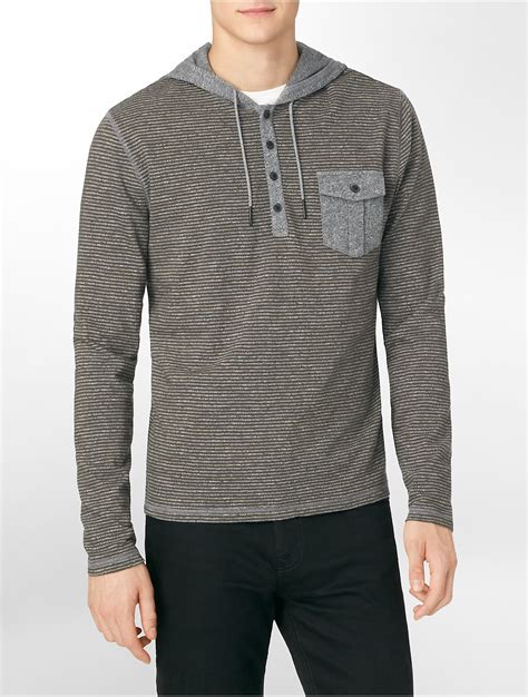 Lyst Calvin Klein Striped Cotton Hoodie In Gray For Men