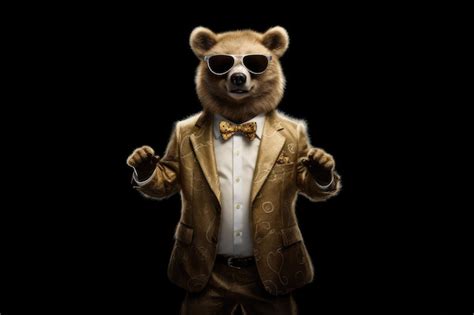 Premium AI Image Happy Bear In Suit And Sunglasses On Black