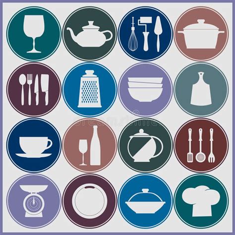 Vintage Kitchen Dishes Icons Set Stock Vector Illustration Of Plate