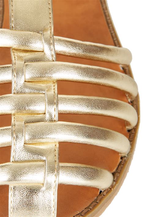 Topshop Hampi Caged Closed Toe Sandals In Gold Metallic Lyst