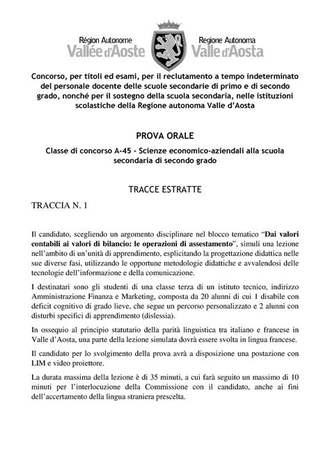 A Tracce Domande Per Esame Di Classe Di Concorso A Concorso