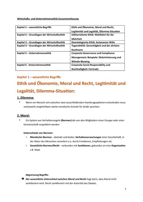 Zusammenfassung Wirtschafts Unternehmensethik Wirtschafts Und