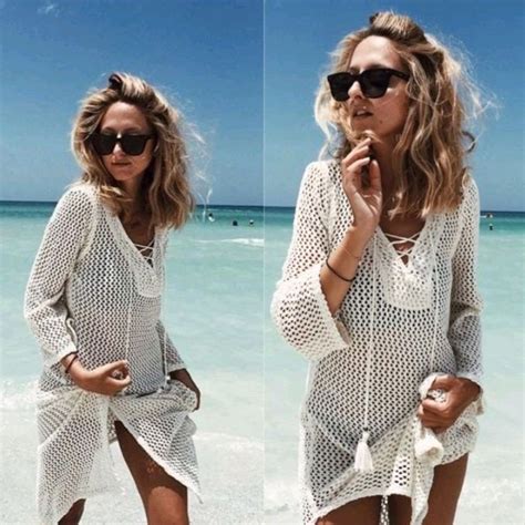 Jual White Knit Beach Outer Top Bikini Outer Luaran Wanita Swimsuit