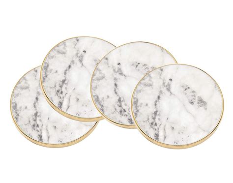 Round Marble Gold Edged Coasters Set Of 4 In 2021 Silver Art Marble