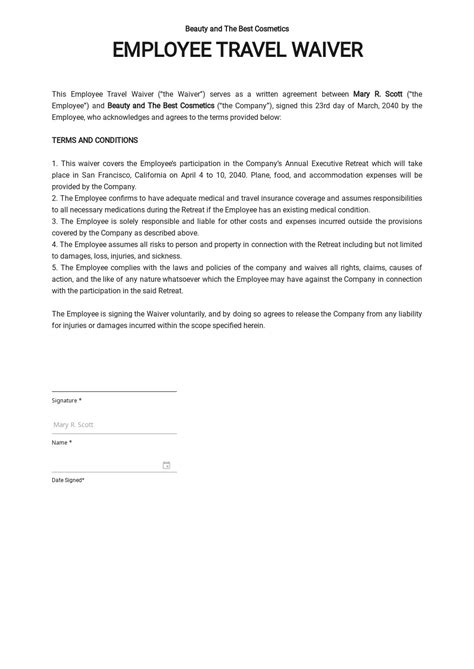 Hiking Waiver Template