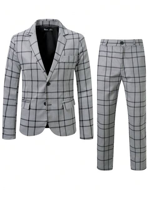 Manfinity Mode Men Plaid Single Breasted Blazer Pants Suit Set