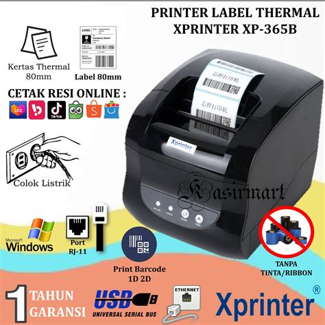 Xprinter XP365B Printer Struk Thermal 80mm USB Cetak Label Stiker ...