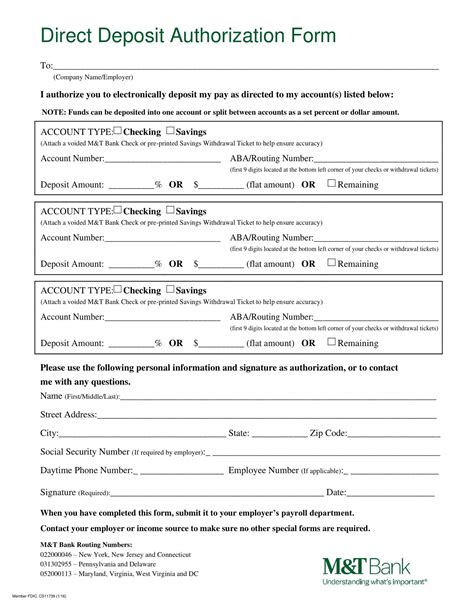 Free Printable Direct Deposit Authorization Form Templates Pdf