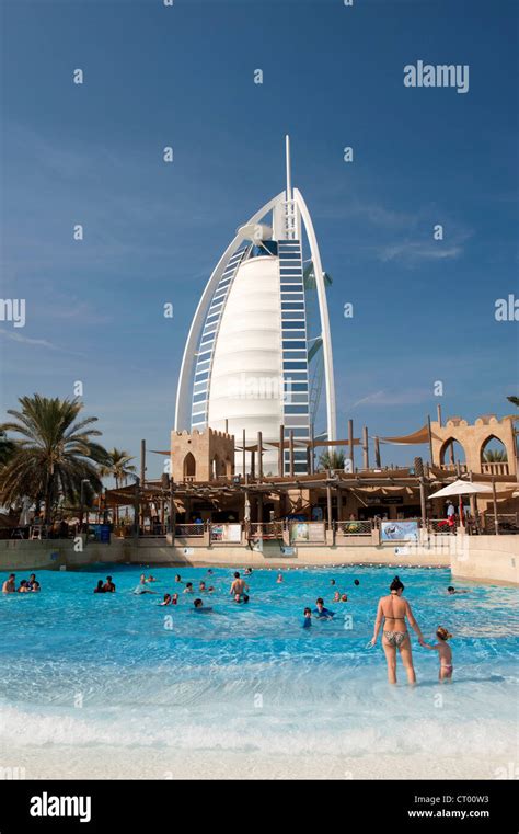 View of Burj al Arab hotel from Wild Wadi water park in Dubai in United ...