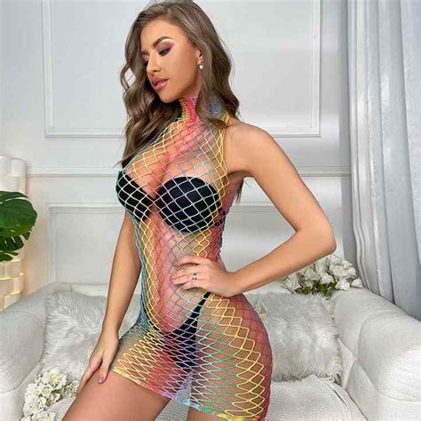 Hot Selling Women Sexy Fishnet Chemise Hot Mesh Mini Dress Lingerie Babydoll Bodysuit See