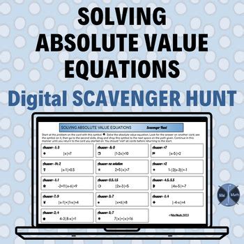 Absolute Value Equations Digital Scavenger Hunt With Symbol Path By