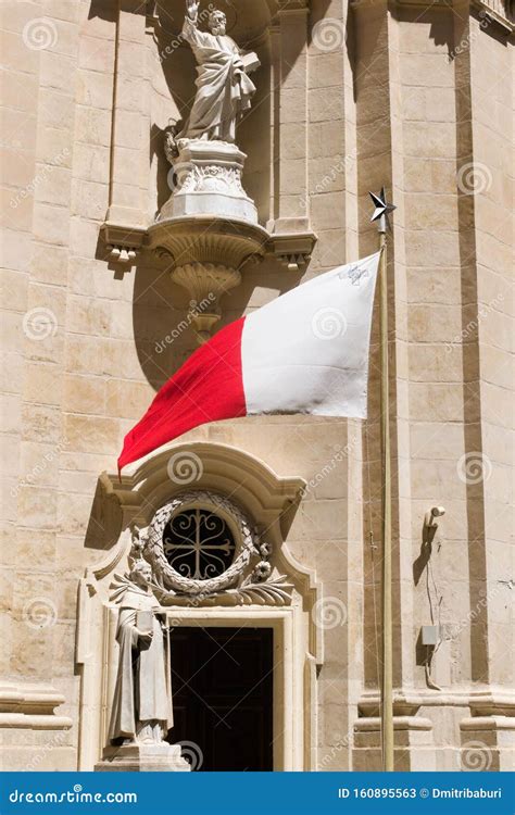 Valletta Malta August 2019 Maltese Flag On The Background Of The