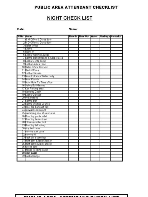 Printable Hotel Room Inventory Checklist