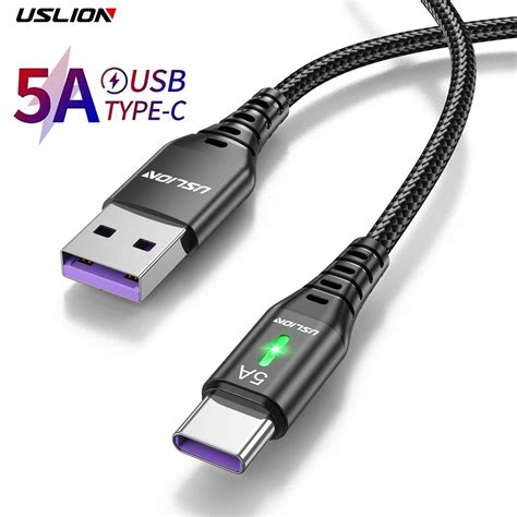 USLION Cable USB tipo C 5A para teléfono móvil Cable de datos de carga