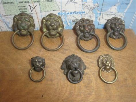 Antique Heavy Cast Brass Lion Head Ring Pulls Large Pairs Singles