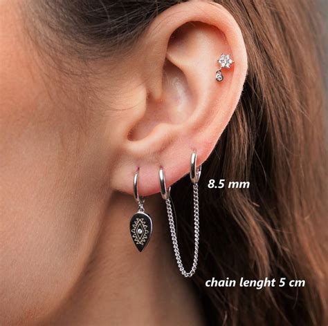 Silver Double Piercing Earring Handcuff Hoop Earrings Etsy Kette