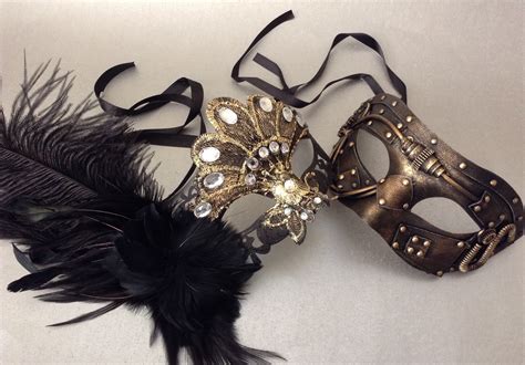 Couples Masquerade Ball Mask Party Black Gold Mask Pair Etsy