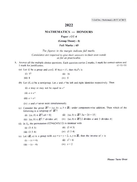 Cu 2022 B Sc Honours Mathematics Semester 2 Paper Cc 4 Qp Pdf