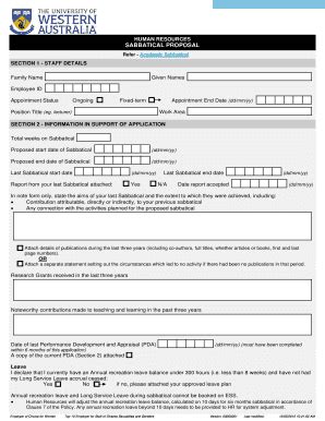 Fillable Online Hr Uwa Edu SabbaticalProposal Pub Fax Email Print