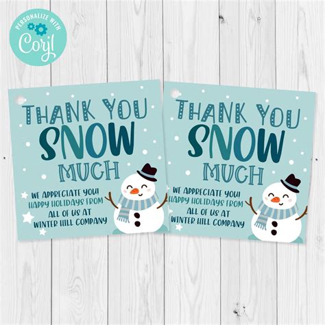 Thank You Snow Much Winter T Tag Template Teacher Etsy