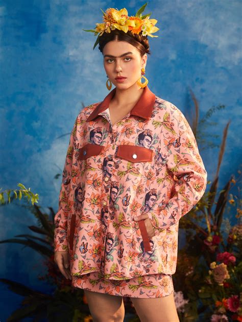 Frida Kahlo X SHEIN Cazadora Con Estampado Floral Con Figura De Hombros