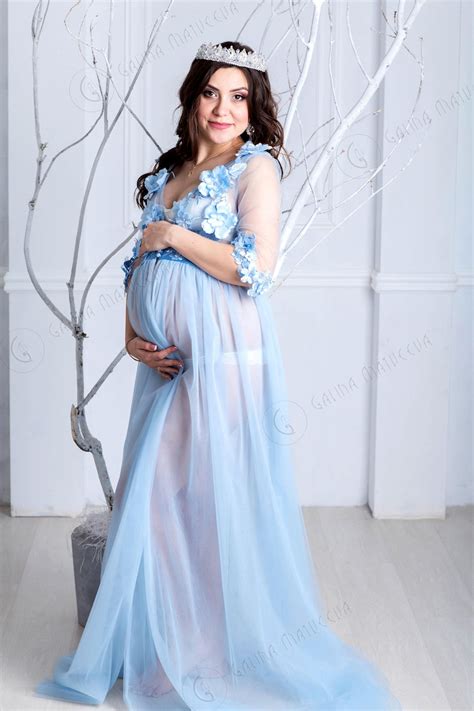 Blue Maternity Dress For Photo Shoot Pregnancy Robe Light Blue Etsy