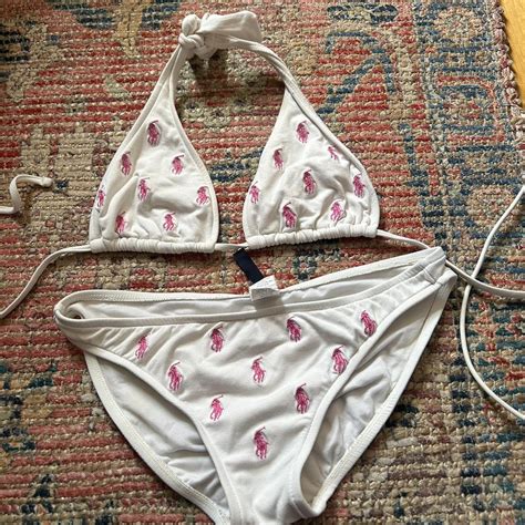 Ralph Lauren Womens Pink And White Bikinis And Tankini Sets Depop