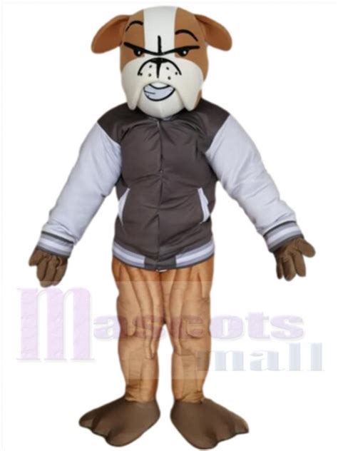 Brown Bulldog Mascot Costume Animal In Jacket