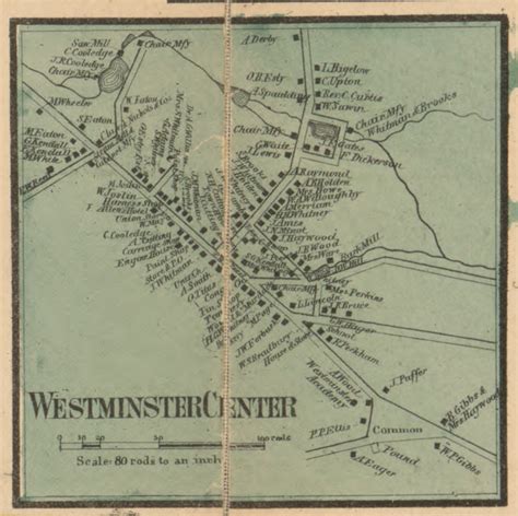 Westminster Center Massachusetts 1857 Old Town Map Custom Print