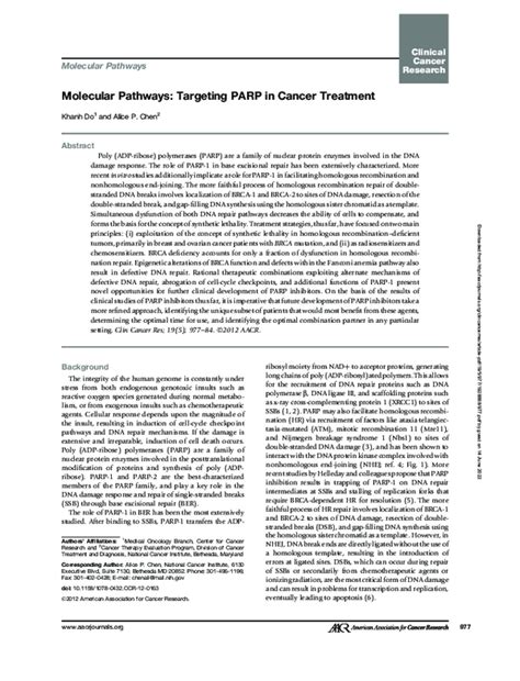 Pdf Molecular Pathways Targeting Parp In Cancer Treatment Khanh Do