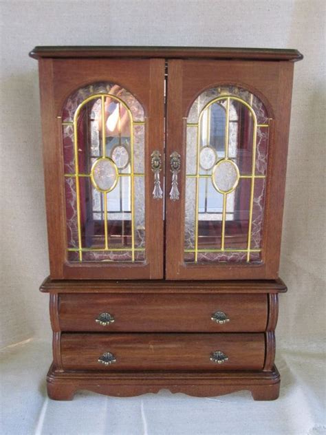 Wood Jewelry Box Glass Doors Jewelry Chest Necklace Carousel Etsy