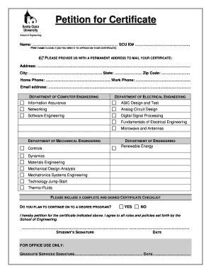 Fillable Online Scu Scu Petition For Certificate Form Fax Email Print