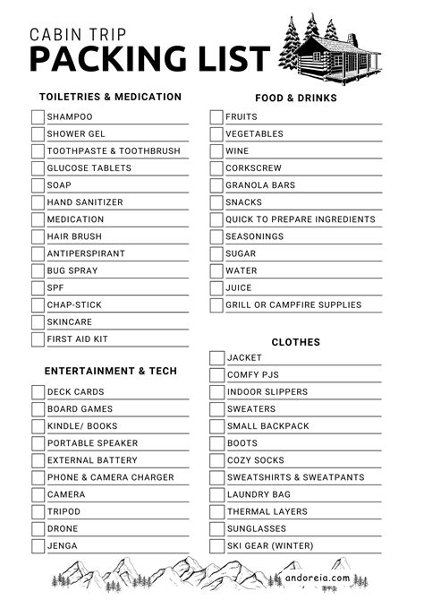 Ultimate Cabin Trip Packing List Downloadable Checklist Artofit