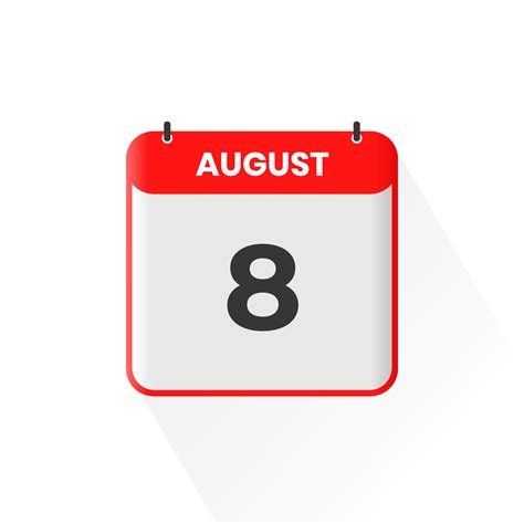 8th August Calendar Icon August 8 Calendar Date Month Icon Vector