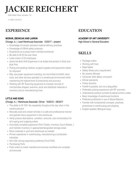 Warehouse Associate Resume Samples Velvet Jobs