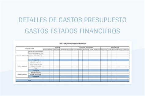 Plantilla De Excel Detalles De Gastos Presupuesto Gastos Estados