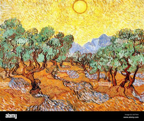 Vincent Van Gogh Olive Trees With Yellow Sky And Sun Post